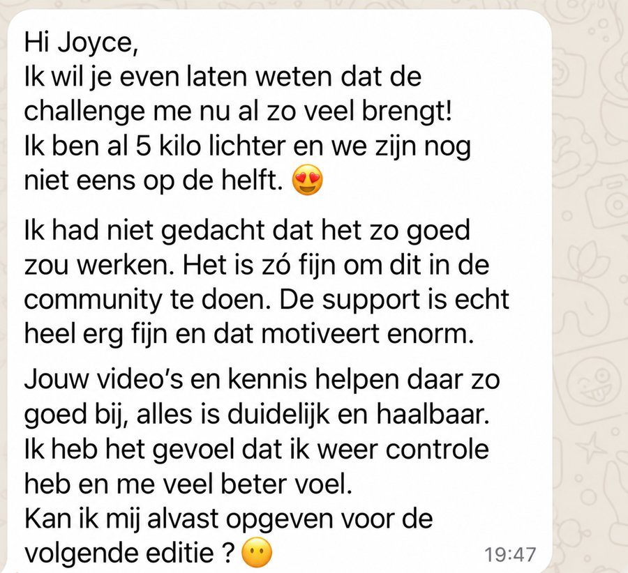 Bericht van een deelnemer: al 5 kilo lichter en ze wil zich opgeven voor de volgende editie