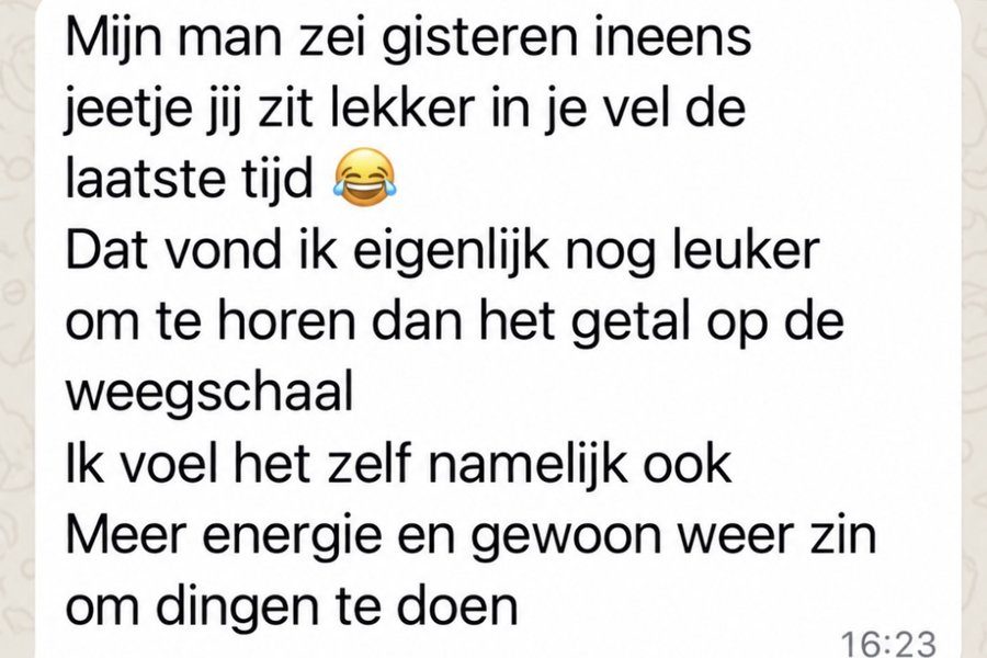 Bericht van een deelnemer: haar man zegt dat ze lekker in haar vel zit